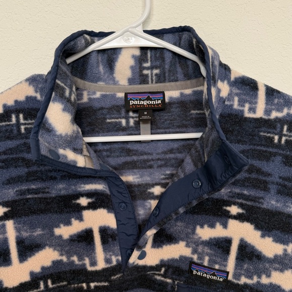 Patagonia Printed Synchilla Snap-T Stone Blue Aztec Print Medium - Picture 4 of 5